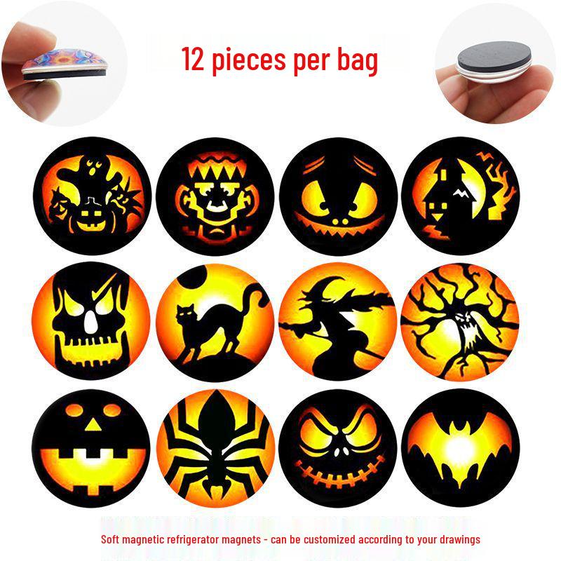 Ghost Festival Fridge Magnets: Witch, Pumpkin, Skeleton, Spider, Bat & Gem Silhouettes