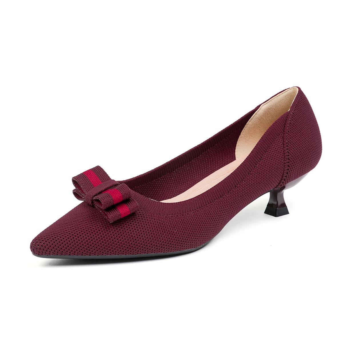 

Женские туфли Flyknit больших размеров на шпильках, простые, повседневные, с заостренным носком, с бантом, рабочие туфли, однотонные, размеры 34-43 39 чёрный