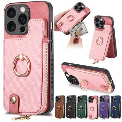 Magnetische portemonnee kaartsleuf Flip Ring houder Rits lederen tas voor iPhone 15 14Plus 13 12 11Pro Max voor Samsung S23 S22 S21 S20 Ultra Plus A14 A54 A53
