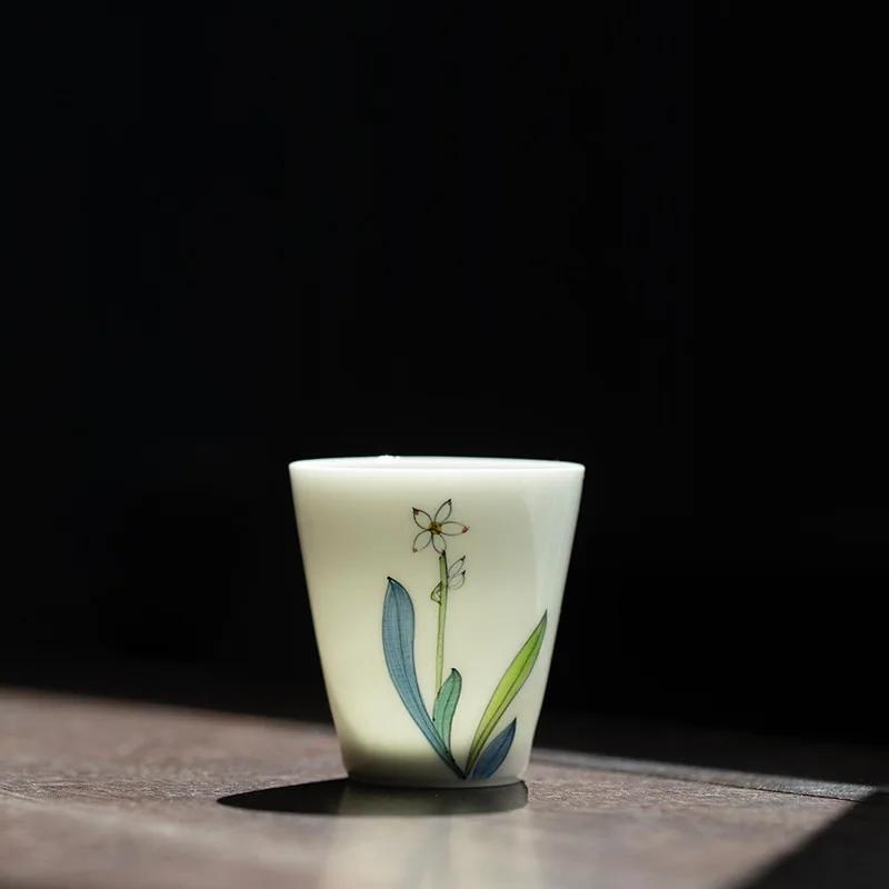 White Porcelain Hand-painted Ink Color Tea Cup Household Ceramic Cup Male And Female Master Cup Kung Fu Tea Set Drinking Cup