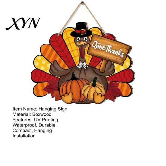Thanksgiving Wooden Sign Sign, Turkey and Pumpkin Welcome Wall Hanging Decor with "Give Thanks" Holiday Porch , Rustic Farmhouse Fall Harvest