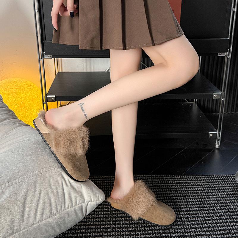 Baotou Soft-soled Semi-towed Fluffy Shoes, Worn Outside the New Autumn and Winter of 2025, Stepping On Shit Feels Like a Step On Mary Jane Cotton Slip