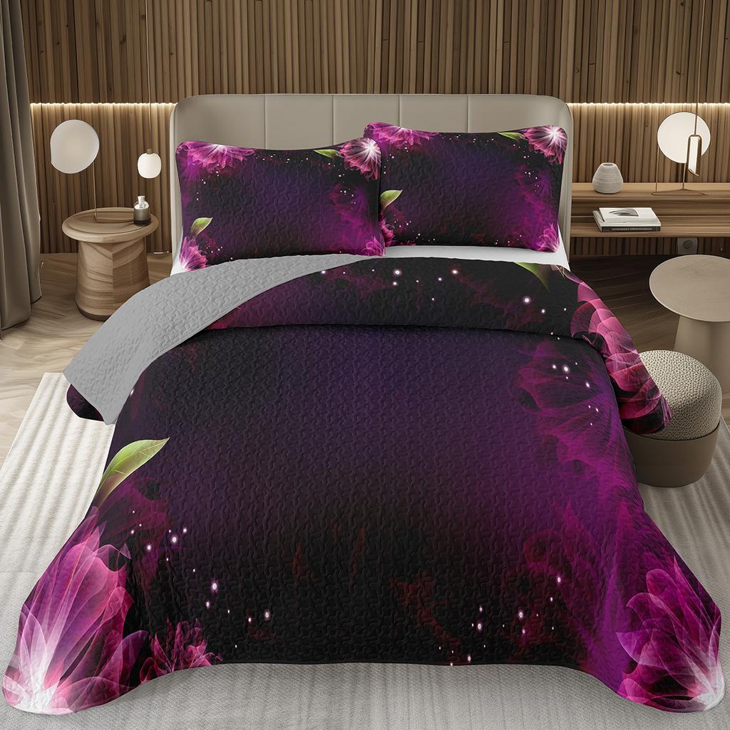 Boho Floral Bedspread Queen/Twin Luxury European Damask Paisley Pattern - Classic & Gorgeous Coverlet Reversible Grey Quilt Set