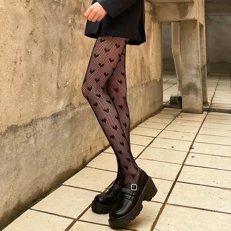 Lolita Girls Cute Pentacle Print Tights Women Sexy Gothic Punk Magical Five-Pointed Star Mesh Fish Net Pantyhose Body Stockings