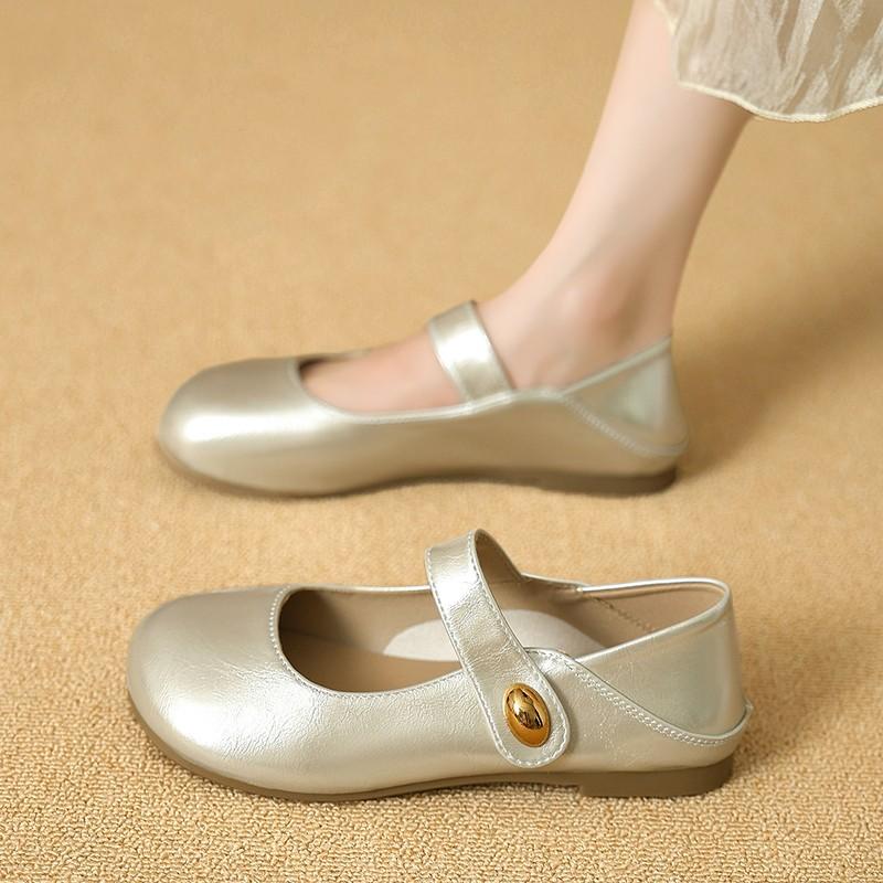 Women's Mary Jane Shoes Round Toe Flat Sole One-length Velcro Cover Toe Sandals Dress Retro All-match Spring Autumn Single Shoes