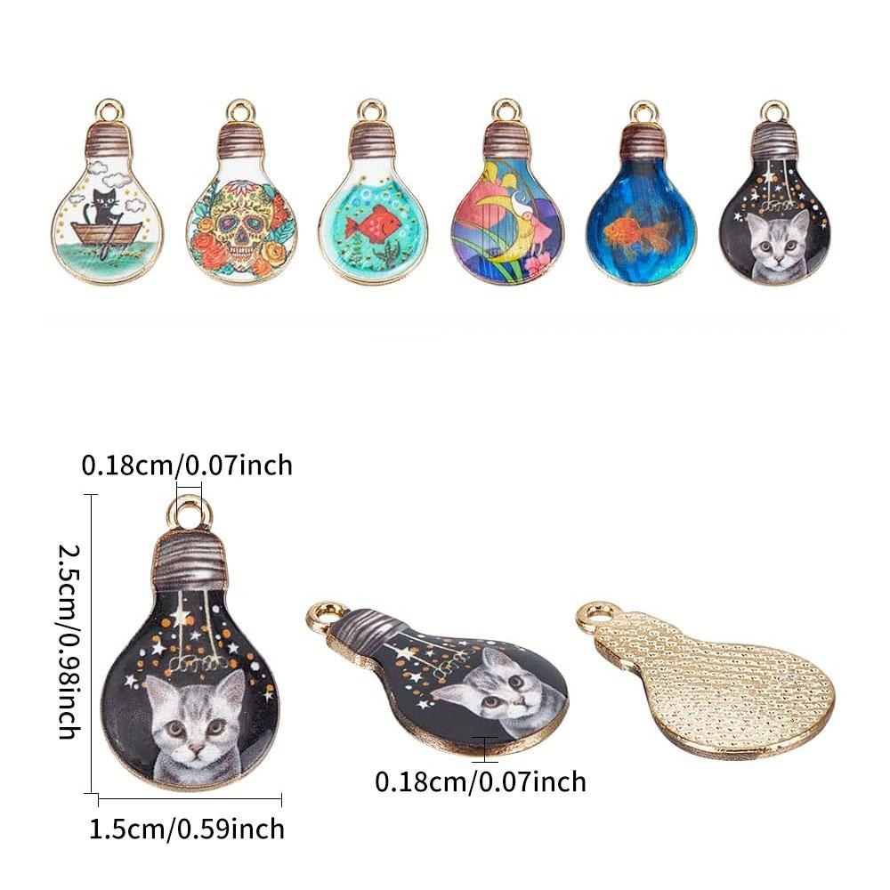 4/8/12pcs alloy enamel pendant light bulb pendant, cute cat fish moon pendant metal pendant jewelry beads DIY craft accessories