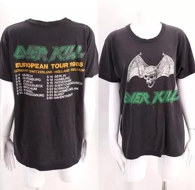 T-shirt Ristampa Vintage Logo Overkill 1986 Tour Europeo 1986, taglia S-4XL