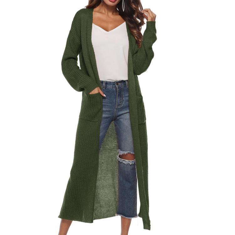 Solid Color Sweater Cardigan Jacket Women Casual Long Buttonless Fashion