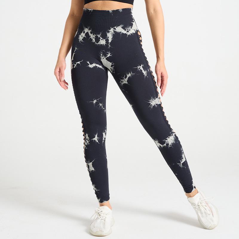 Women's High-Waisted Tie-Dye Yoga Pants with Side Cutouts