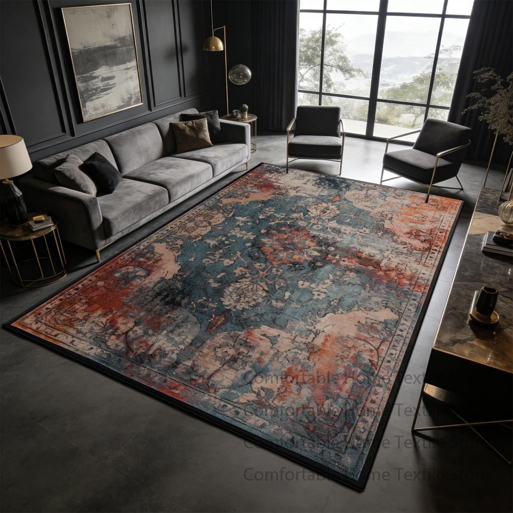 Dark toned Distressed Persian Living Room Carpet Decoration Bedroom Bedside Antiskid Fluffy Rug Washable Soft Coffee Tables Mat