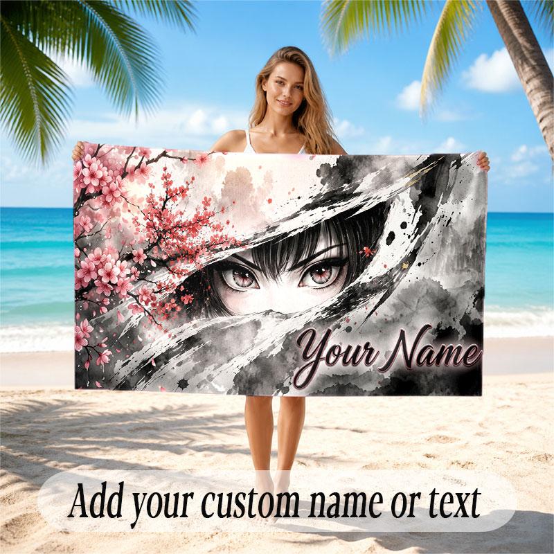 Floral Garden Theme Soft Beach Towel Personalized Custom Name Text Towel Portable for Beach Pool Travel