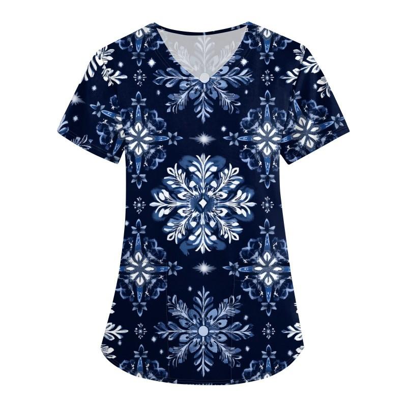 3D Snowman Print V-Neck Short Sleeve T-Shirt Women Men Casual Workwear Comfort Fit 2025