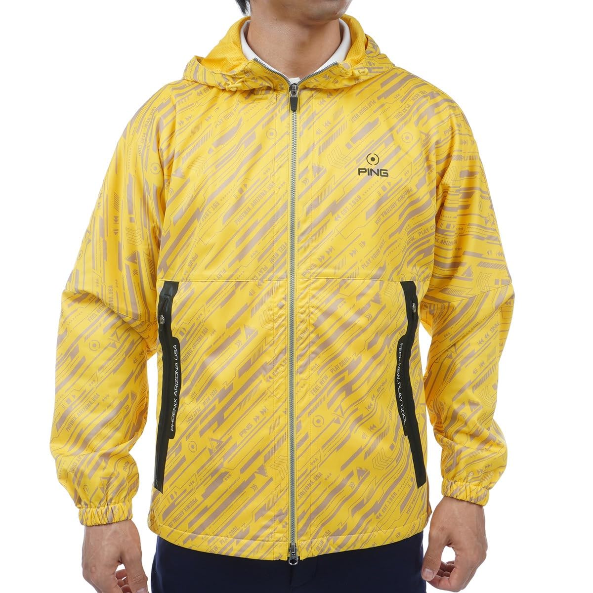 

[Pin Apparel] Men s Water-Repellent Full-Zip Blouson (Audio Player Pattern, 360 Stretch) Golf 621-3220801 061Light Yellow M