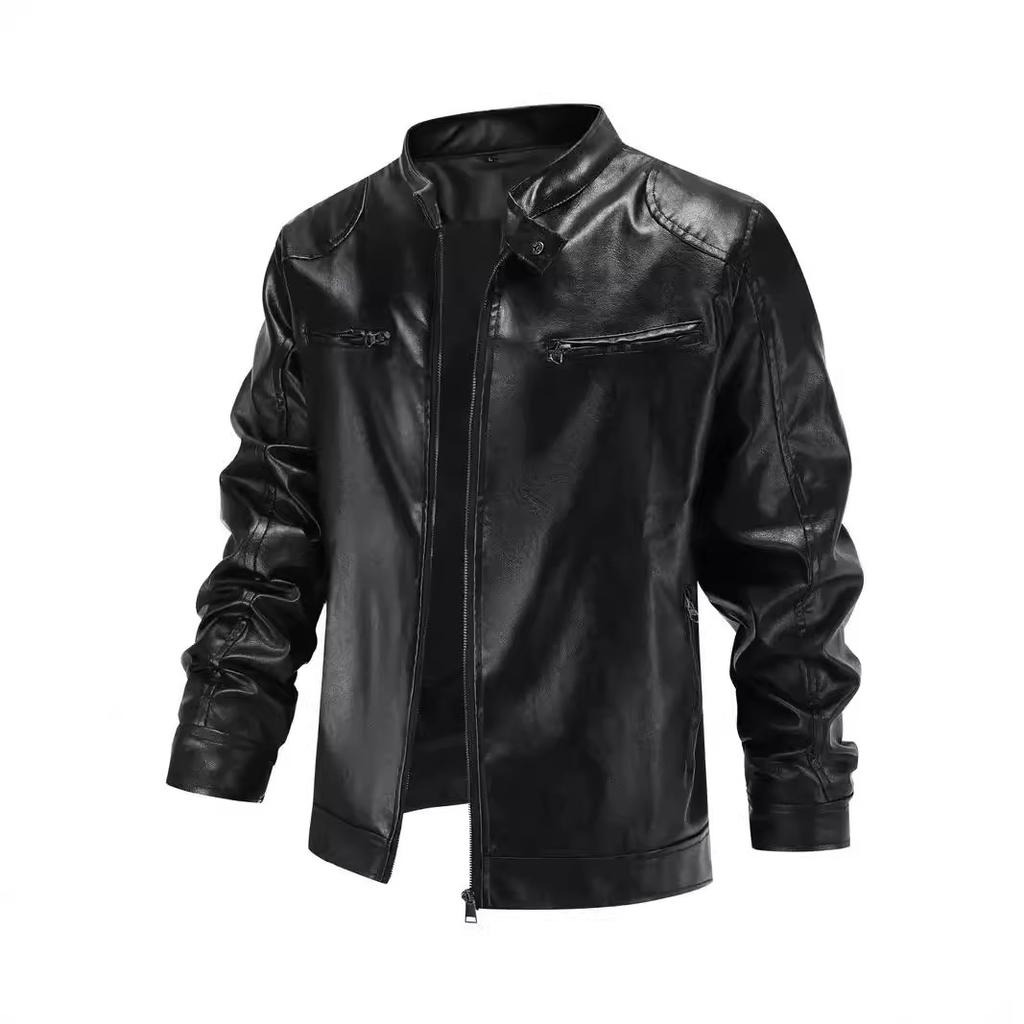 Men's European and American stand-up collar leather jacket new retro locomotive zipper design PU leather jacket