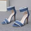Fashion 2025Spring Summer  Sexy Sandals  Blue Denim Ankle Strap High Heels Shoes Sexy Female Peep Toe Sandals  Shoes for