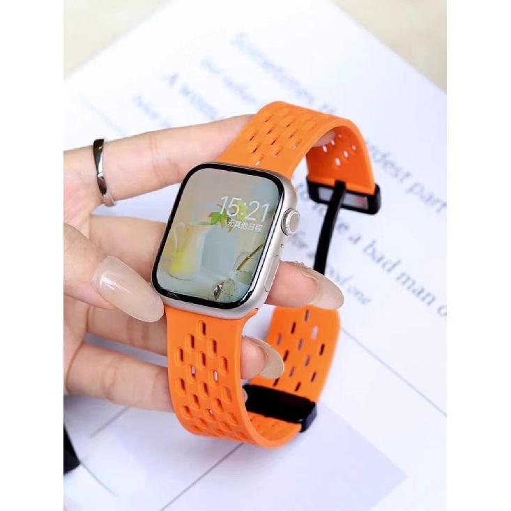 Pulseira de relógio de silicone para Apple Watch - Pulseira esportiva com fivela magnética dobrável respirável para iWatch Ultra/9/8/7/6/5/4/3/2/1/se/2022 49mm 45mm 44mm