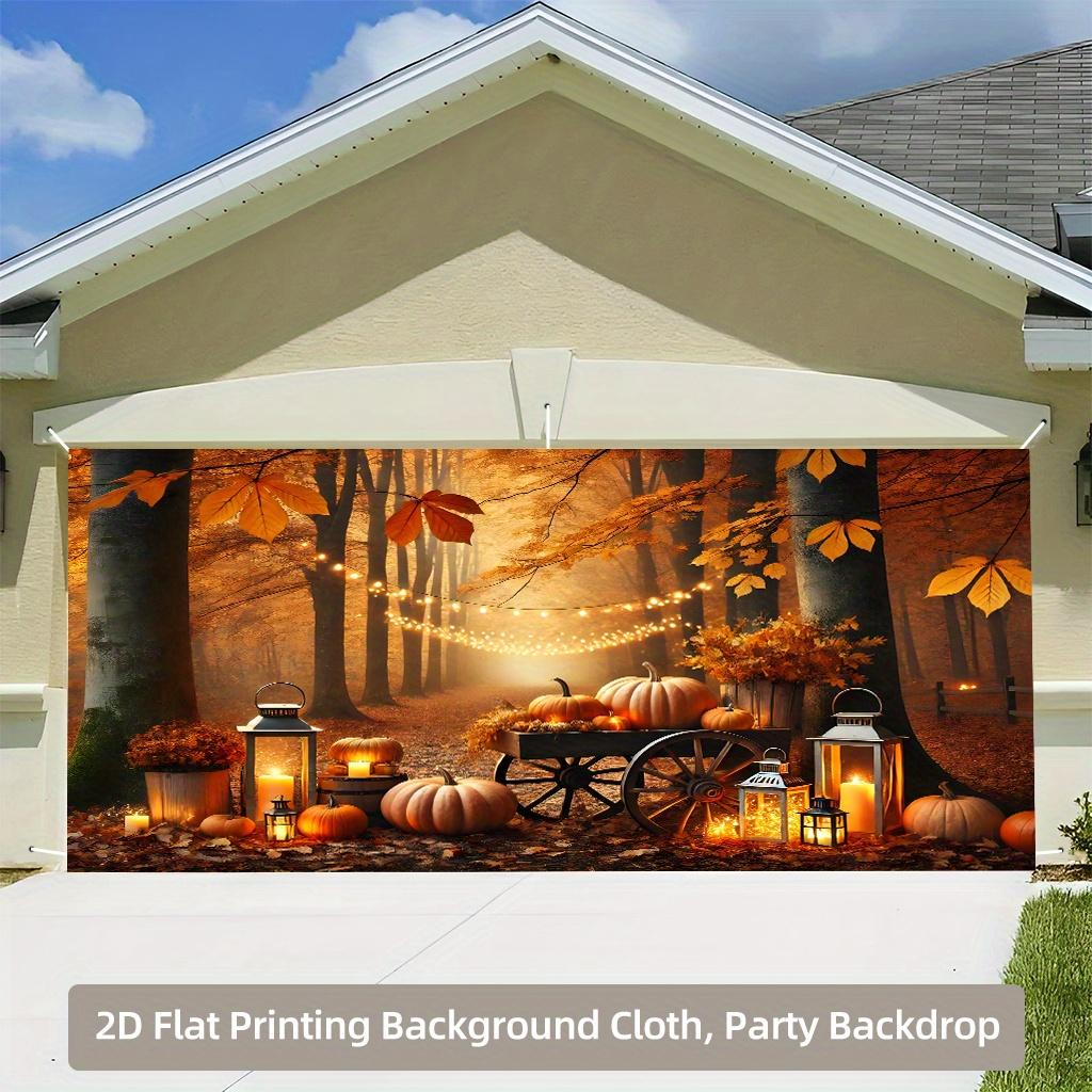 Een banner met een achtergrond van herfstoogst kastanjes en pompoenen - duurzame polyester stof, feestelijke decoratie