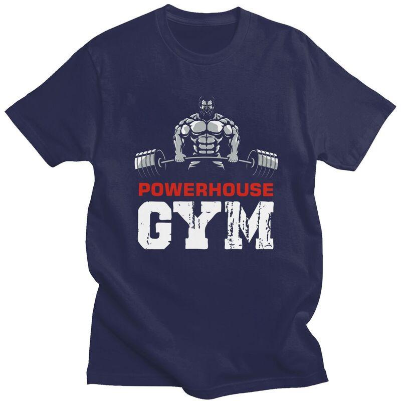 Custom Bodybuilding Fitness Powerhouse Gym T Shirt Men Short Sleeve Pure Cotton Tshirt Tee Tops Fashion Tshirts