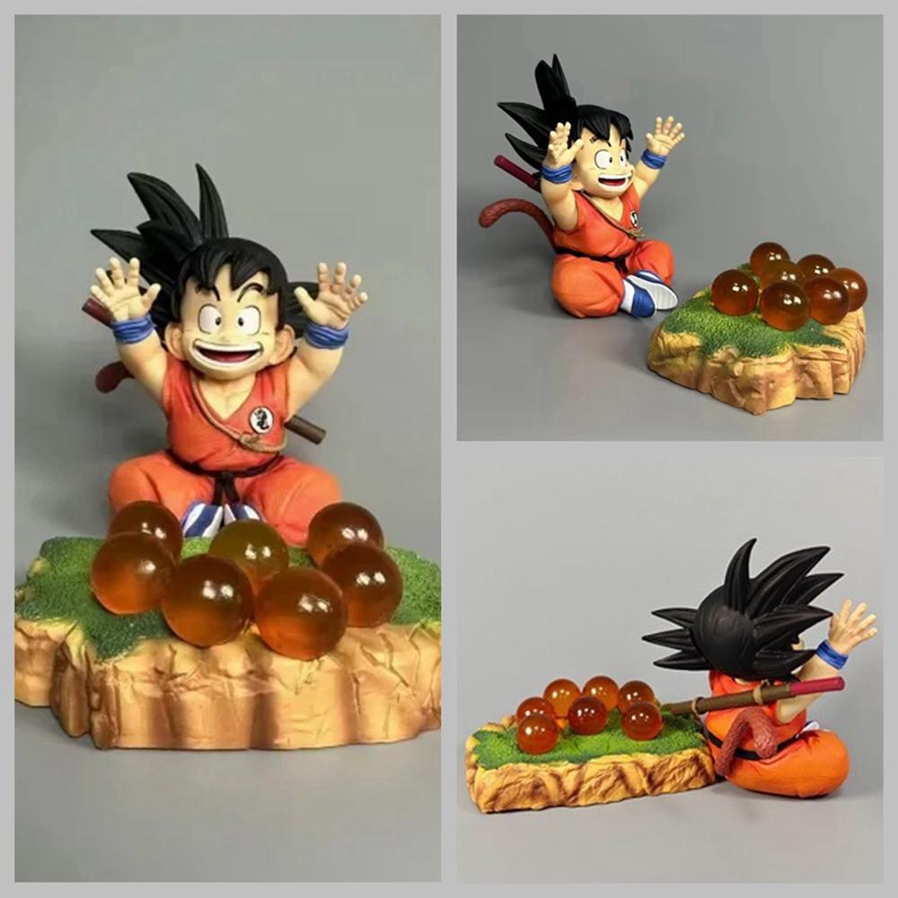 12CM Anime Son Goku Figure Dragon Ball Sitting Model Toy Doll Action Figure Wishing Dragon Ball Scene Desktop Ornament Gift