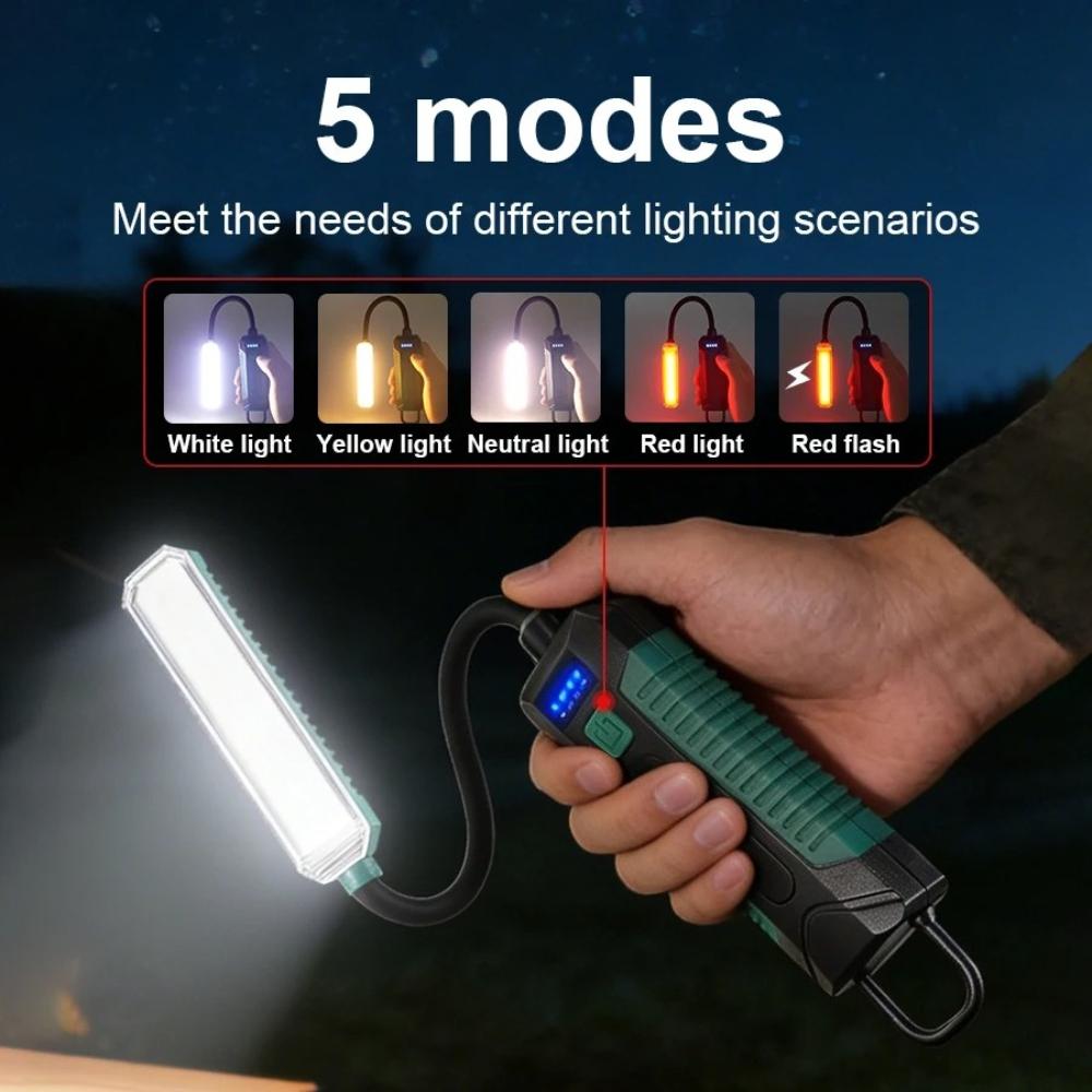 COB Work Light USB Rechargeable Led Work Light with 360° Swivel Hose Magnetic Hanging Hook for Camping Car Repair Emergency