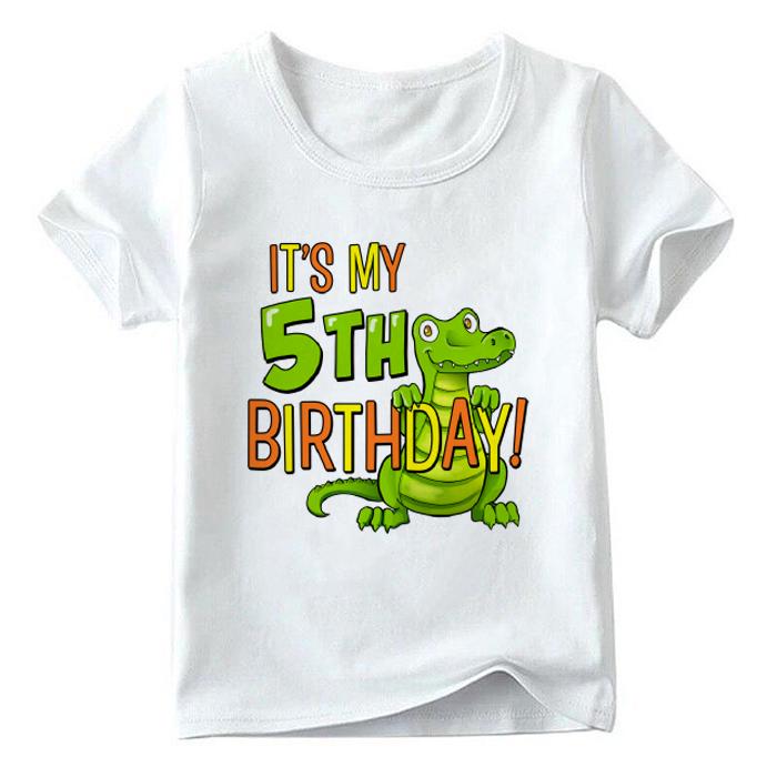 Summer Newest Tshirt Fashion Girls Tshirts Kawaii Boy T-shirt Its My 8Th Birthday With Cute Green Alligator Cute Print Nice Round Neck Kids Tee