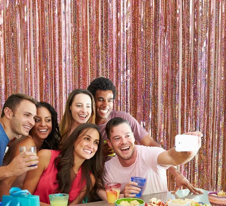 2Pack 2X1M Glitter Party Backdrop Metallic Foil Tinsel Fringe Curtain Birthday Wedding Bachelorette Decoration Adult Anniversary