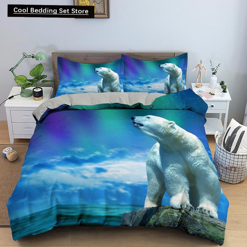 Poszewka na kołdrę z niedźwiedziem polarnym King Queen 3D Lovely White Arctic Animal Pościel dla dzieci nastolatków dorosłych Wildlife Poszewka na kołdrę Poszewka na poduszkę