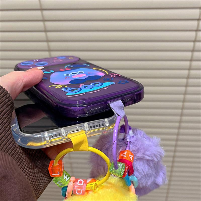 Korean Cute Plating Monster 3d Plush Pendant Phone Case For Iphone 14 13 12 11 Pro Max Xr Mirror Holder Shockproof Soft Cover