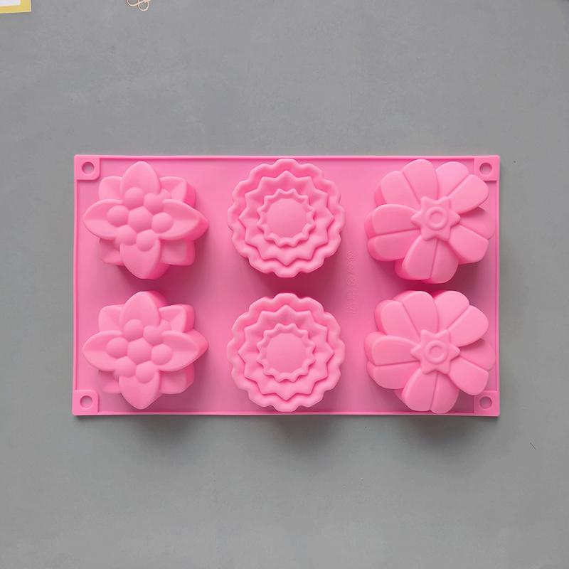 

1Pc 6 Cavity Flowers Silicone Mold DIY Handmade Fondant Cake Baking Chocolate Sugar Cake Tool Resin Polymer Clay Making Mould темно-рожевого кольору