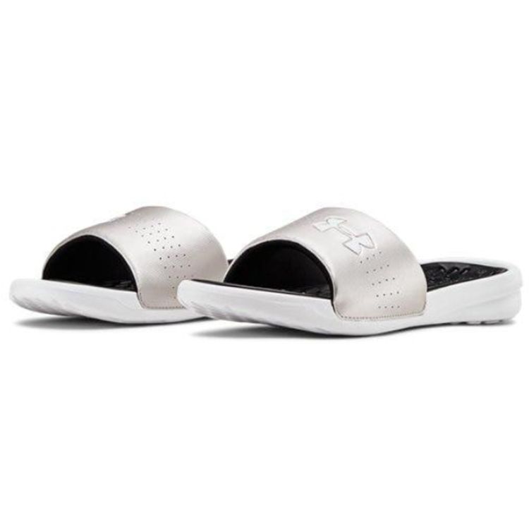 Under Armour Playmaker Fixed Strap Comfortable Rubber Sole Slide Sandals Women sandals Silver Gray 3000063-002