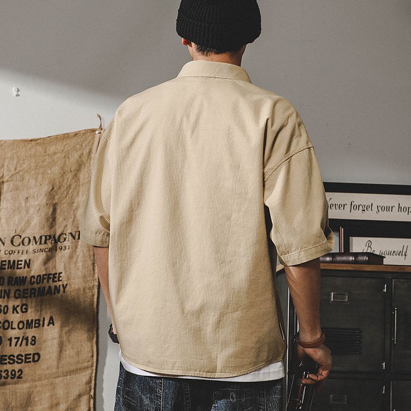 American Casual Work Shirt Men Short-sleeved Summer Trendy Japanese Half-sleeved Cardigan Loose Jacket