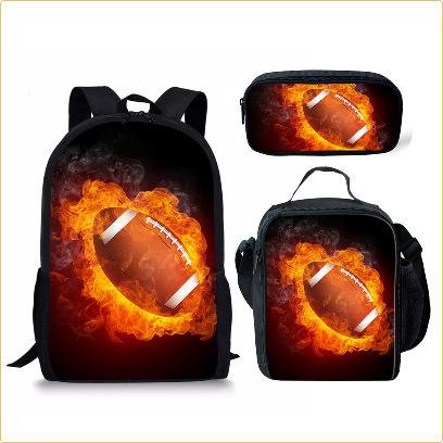Set Scolastico Tre Pezzi Zaino Borsa Portapenne Borsa Pranzo Zaino con Immagini Street Tide Pallacanestro Calcio Set Zaino