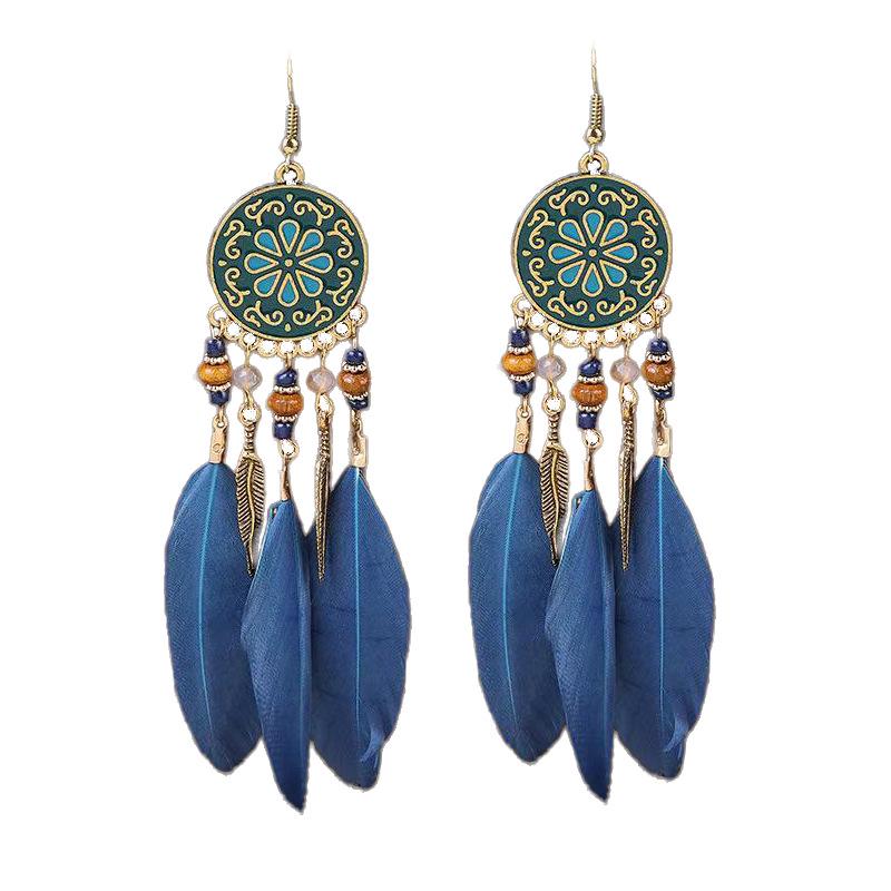 Bohemian Long Tassel Feather Earrings - Trendy Douyin-Inspired Design for Women