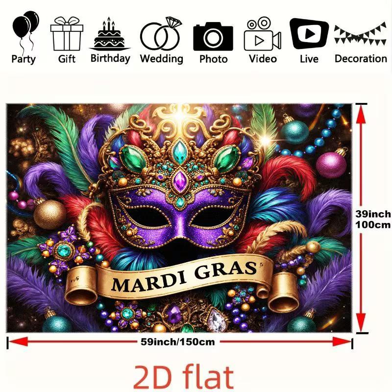 2D Luxurious Mardi Gras Mask Backdrop for Live Streaming & Room Decor