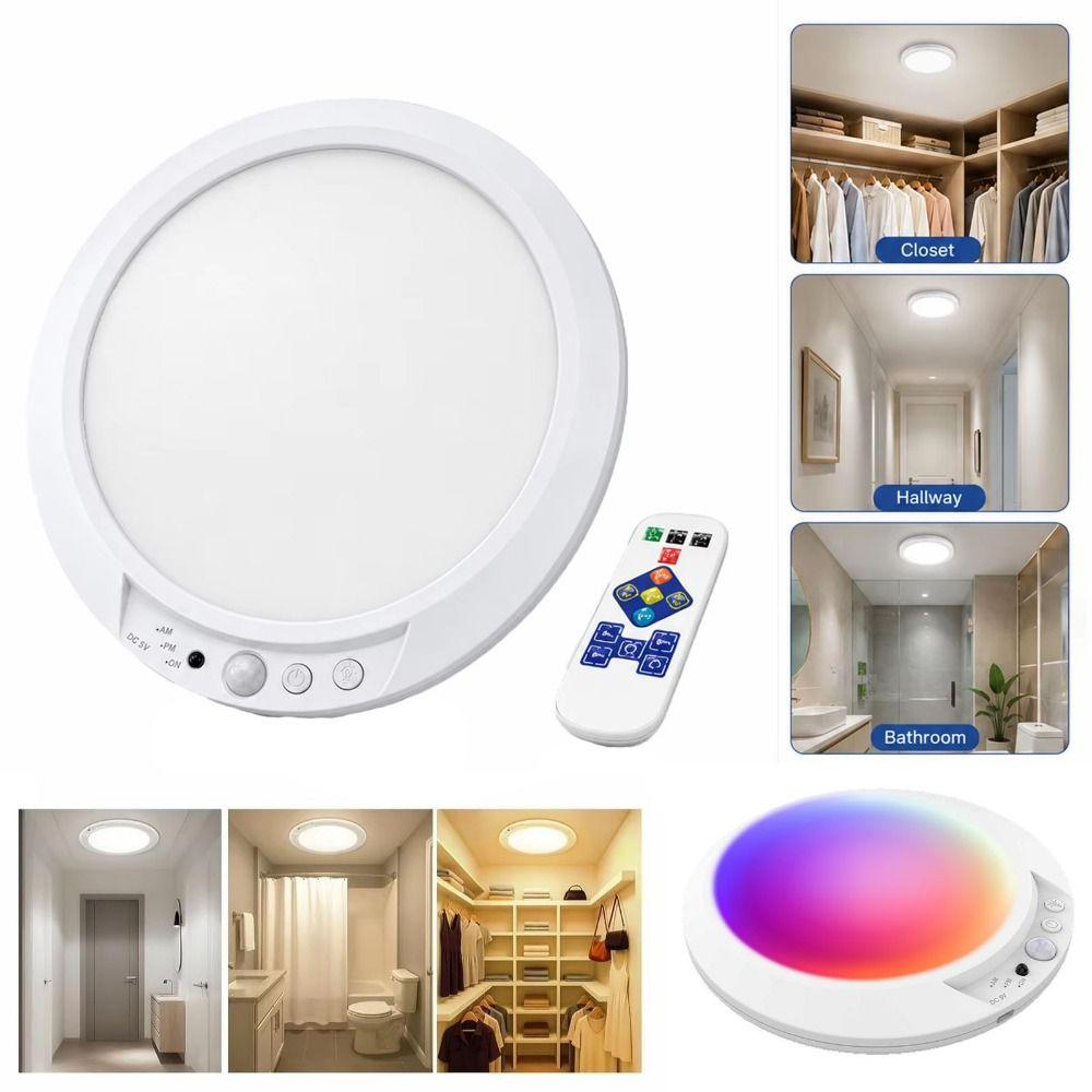 Motion Sensor Magnetic LED Ceiling Light Automatic Ajustable 3 Color Body Sensor Light Wireless with Remote Control