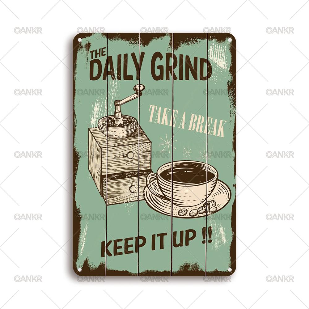 

Vintage Art Beer Poster Metal Tin Sign Daily Grind Coffee Break Keep It Up Wall Posters Metal Signs for Pub Bar Home Decor 20x30cm（7.8x11.8inch）