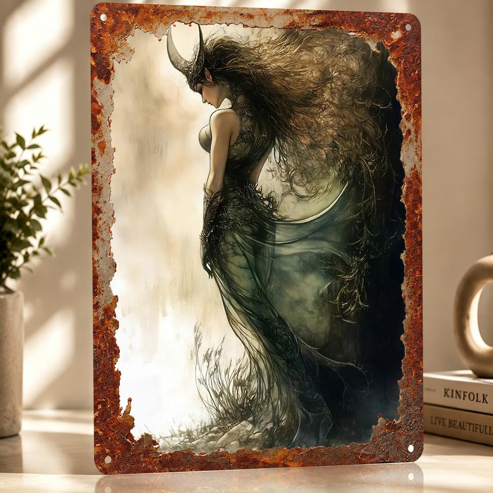 Dark Fantasy Woman Personalized D Textured Metal Poster Wall Art Vintage Tin Signs for Modern Home Decoration Luxury Room Decor