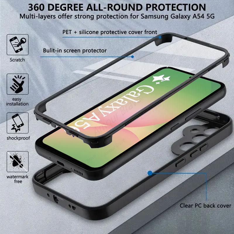 360 Full Cover Skjermbeskyttelsesdeksel For Samsung A56 A36 A26 A16 A54 A35 A15 A14 A34 A53 A52 A32 A33 A25 A55 5G Støtsikre Deksel