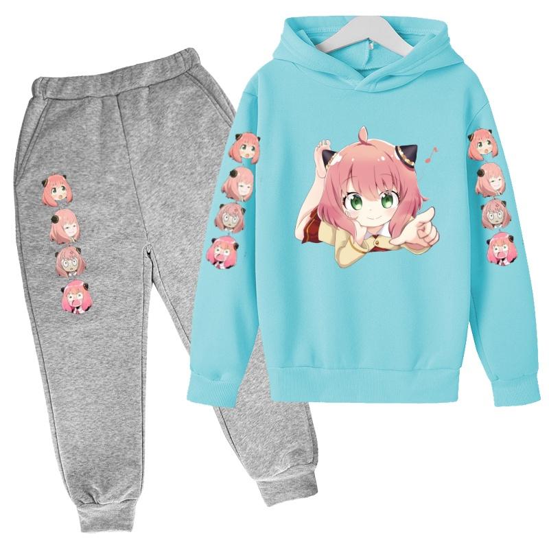 Kinder Mode Kapuzenpullover Junge Mädchen Kleinkind Pullover 3-12 Jahre Anime Niedliches Mädchen Druck Kleidung Lässiges Oberteil + Hose 2-teiliges Set Sportanzug