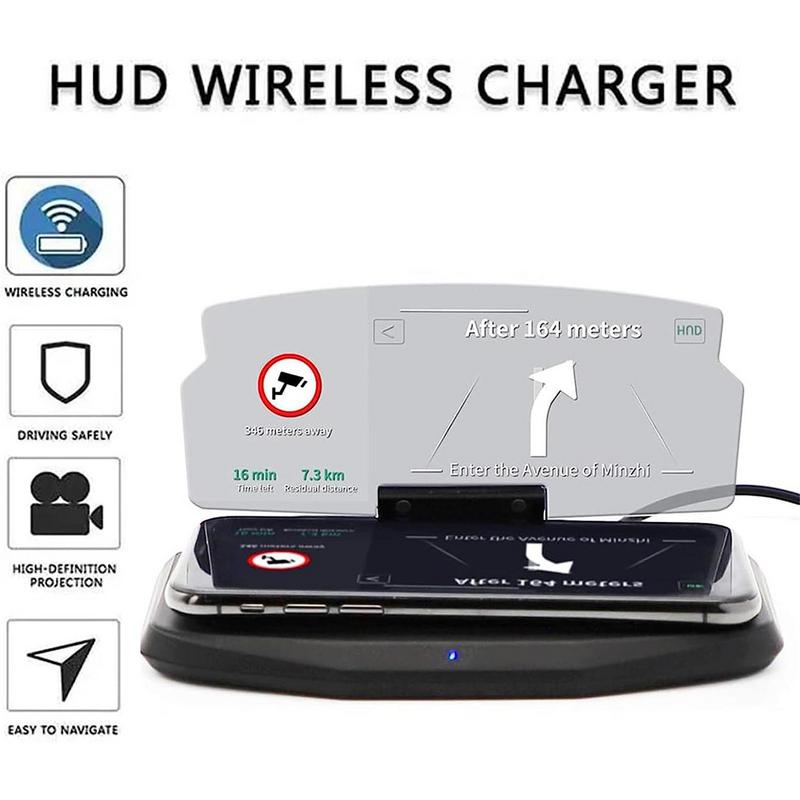 Car Heads Up Display HUD Heads Up Display For Car Adjustable Angle Wireless Charging Adjustable Display Stand Portable