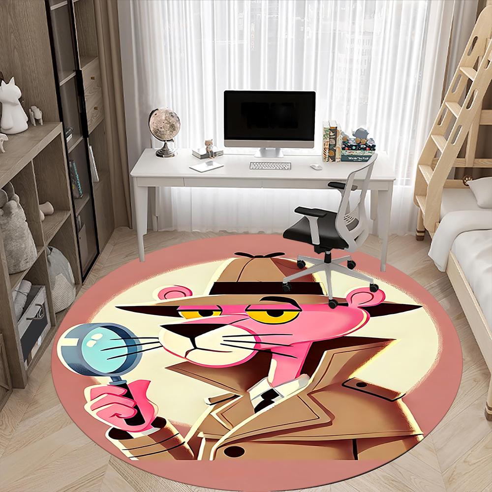 1pc Pink Panther Detective Office Round Area Rug, Under Office Chairs Bedroom Living Room Home Decor, Available in Various Sizes