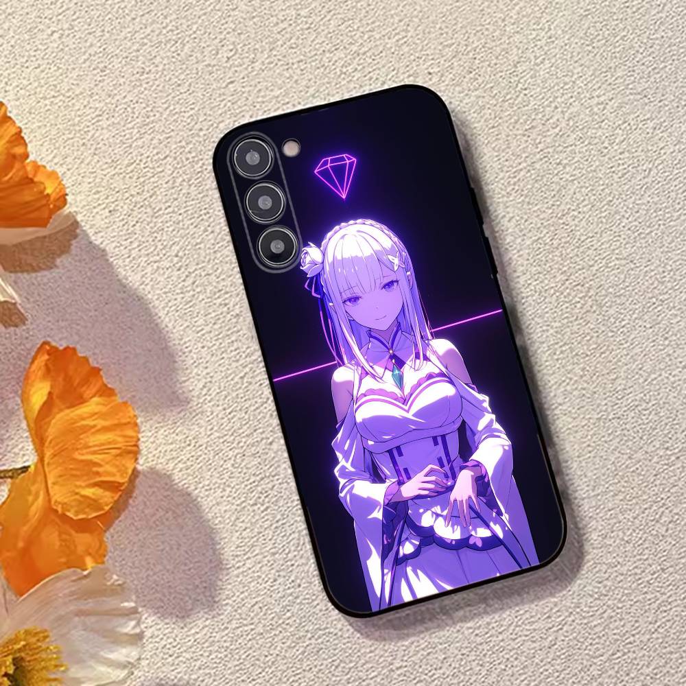 Anime Cute Girl RE:Zero Emilia Phone Case For Samsung Galaxy A73,A72,A71,A70,A53,A52,A51,Soft Silicone Black Cover