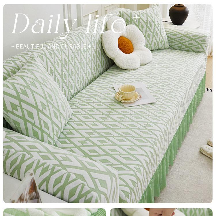Living Room Straight Row Sofa Cover Dust Cover Skirt Lace Elastic All-Inclusive One-Piece Anti-Scratching Four Seasons Universal
