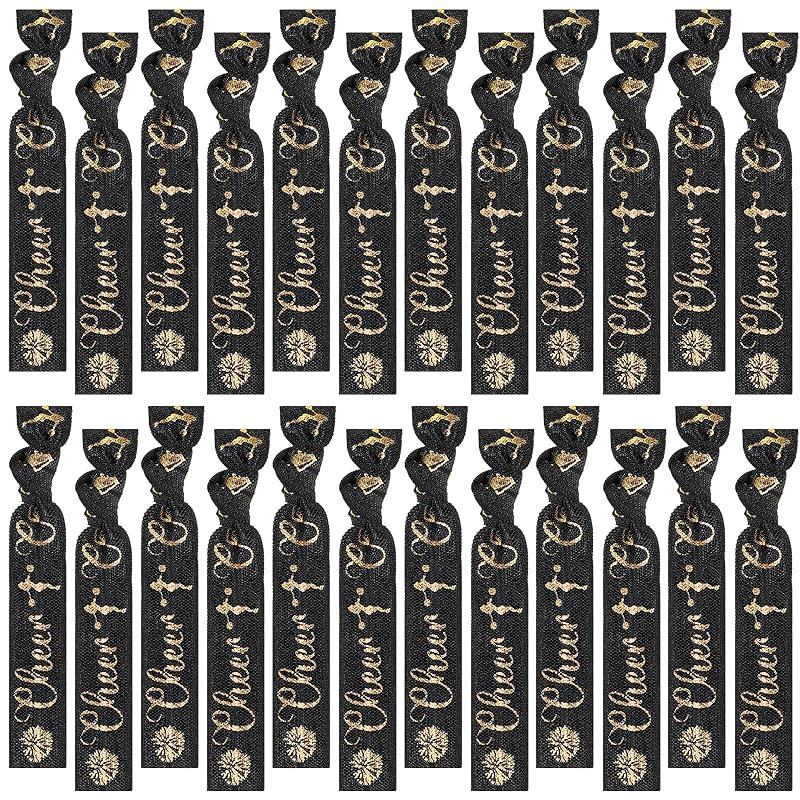 

Hanaive 24 Pcs Cheerleader Gifts Cheer Bracelets Hair Ties Elastic Cheer Hair Accessories Cheerleader Ponytail Holder Wristbands for Girls Women чорний