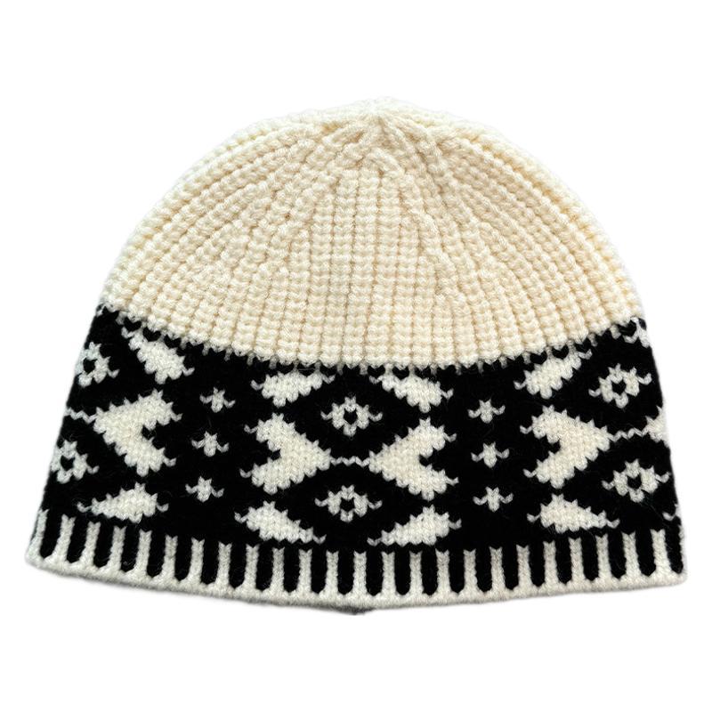 Retro knitted jacquard wool hat versatile ear protector bag head fisherman basin hat men and women tide street warm autumn and winter hat