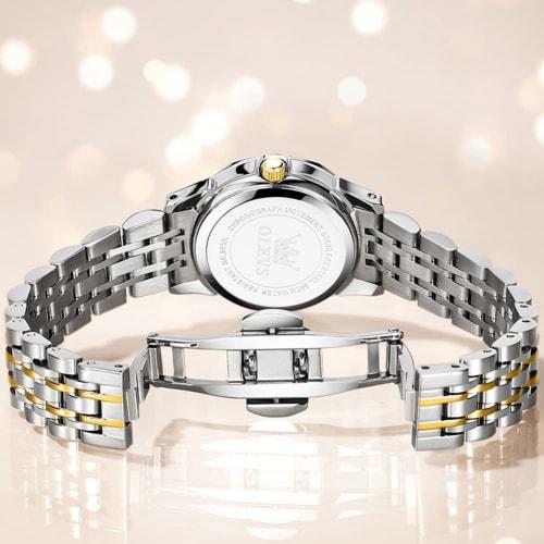 OLEVS Men's Popular Diamond Arm Watch Men's Stylish Quartz Analog Business Date Waterproof Luminous Men's Watch Black White