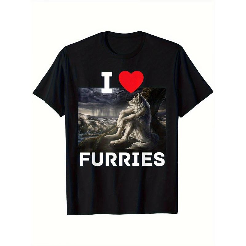 Funny I Heart Furries I Heart Werewolfs Meme Unisexs T Shirt Unisex Cotton Oversized Casual Tee Summer Spring Novelty Loose Top