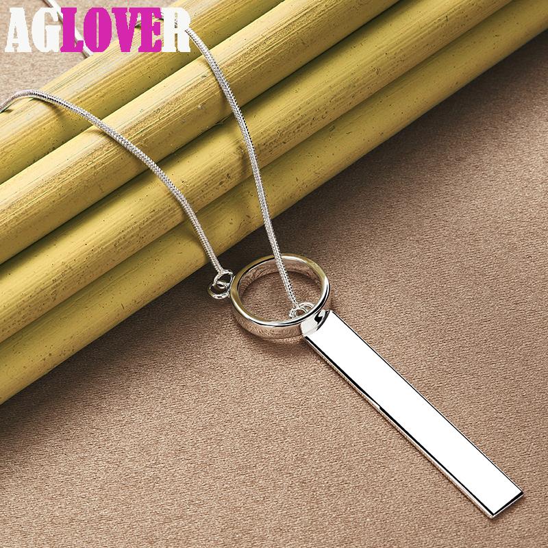 925 Sterling Silver Circle Rectangle Pendant Necklace Jewelry