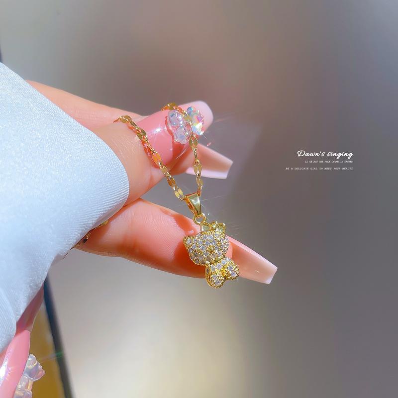 Luxury Kitten Cute Same Exquisite Micro-Inlaid Necklace Women'S Fashion Trend Collarbone Chain