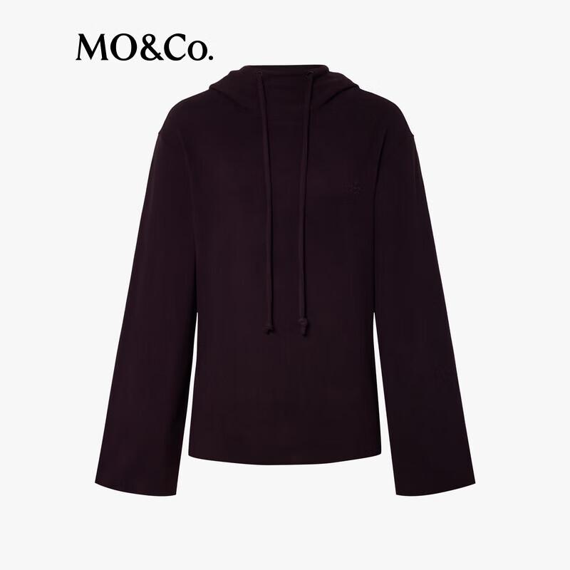 MO&Co. 2024 Autumn Double Fleece Cowl Neck Hooded Bell-Sleeve Sweatshirt